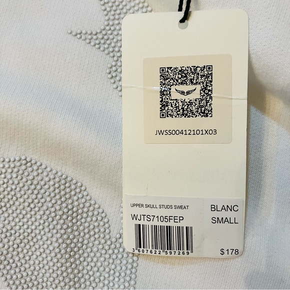 Zadig + Voltaire NWT Skull Studs White Sweatshirt Sm NEW - Picture 9 of 11